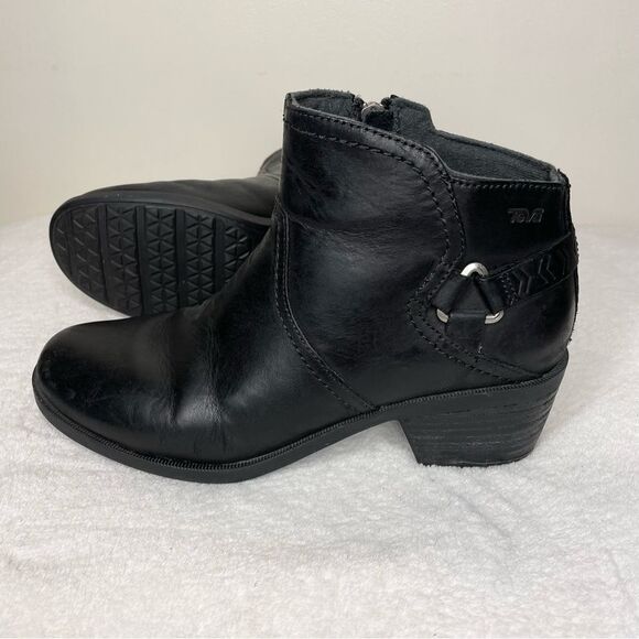 Teva Foxy Boots Leather Side Zip Ankle Booties Goth Emo Waterproof Black 8.5 - Picture 3 of 15